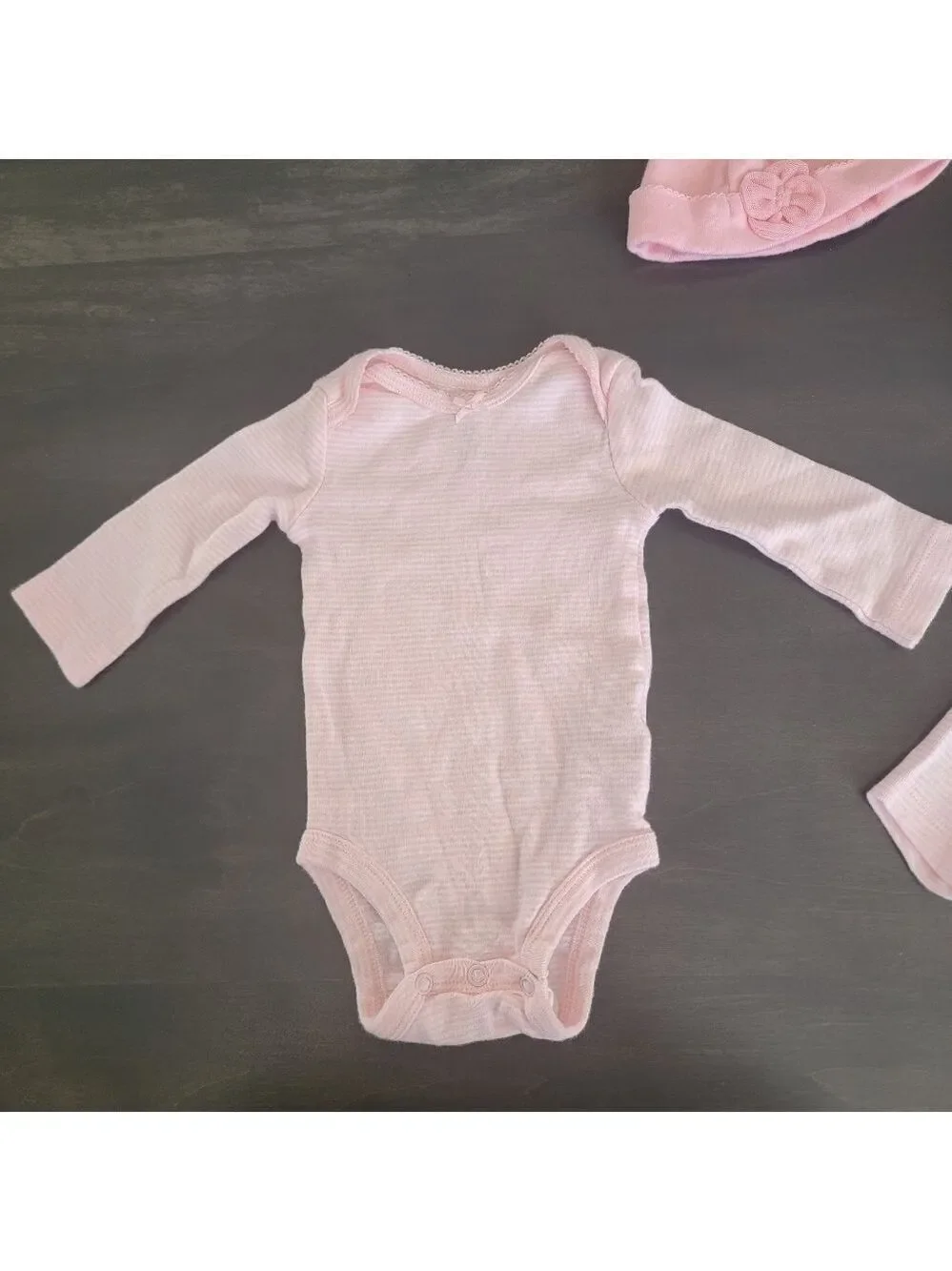 Carter's Infant Girl 4 Piece Bundle Pink White Jacket Onesie Pants Cap Size 3mo